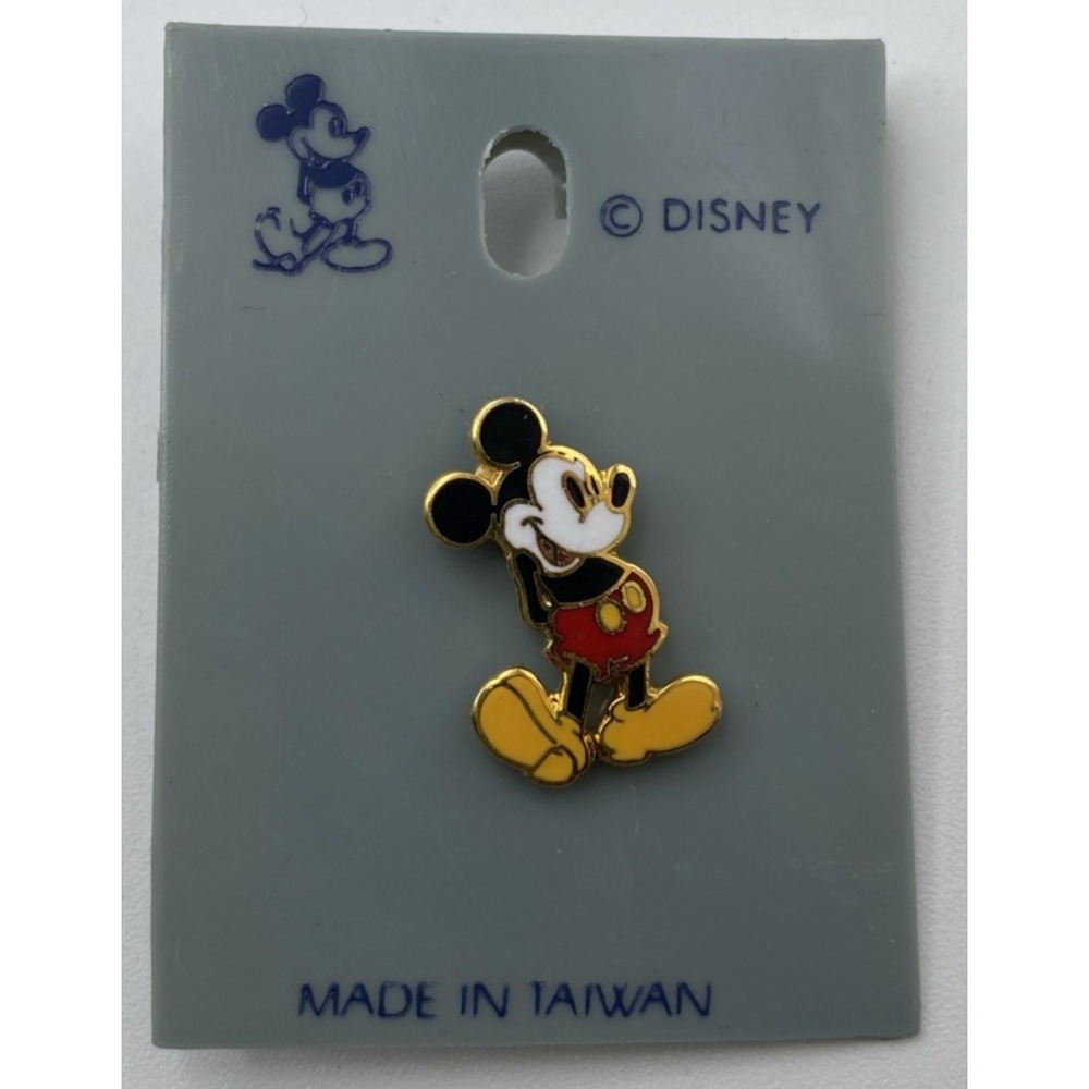 Disney Mickey Mouse Enamel Pin Gold Red Vintage Made inTaiwan Disneyland Cartoon
